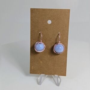Blue Lace Agate Earrings, Rose Gold Artisan Gemstone Jewelry, Stone Of Joy